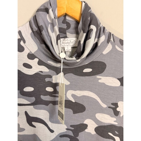 Mudpie Camouflage Print Turtleneck Swing Dress Gray White Black Long Sleeve - Picture 4 of 5